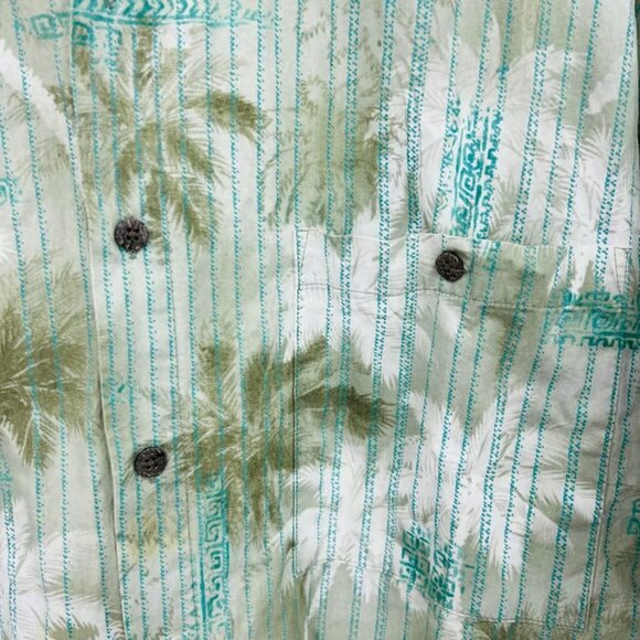 VINTAGE 90s Moda Campia Moda XL Green Palm Aloha Dad Shirt Button Up - Picture 5 of 6